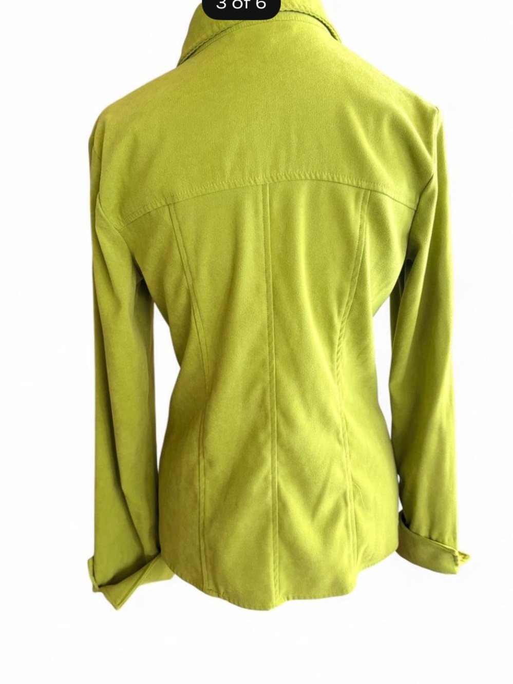 Y2K Green Fitted Button Up Top Vintage Notations 90s Minimalist Fall Size S - Picture 3 of 7